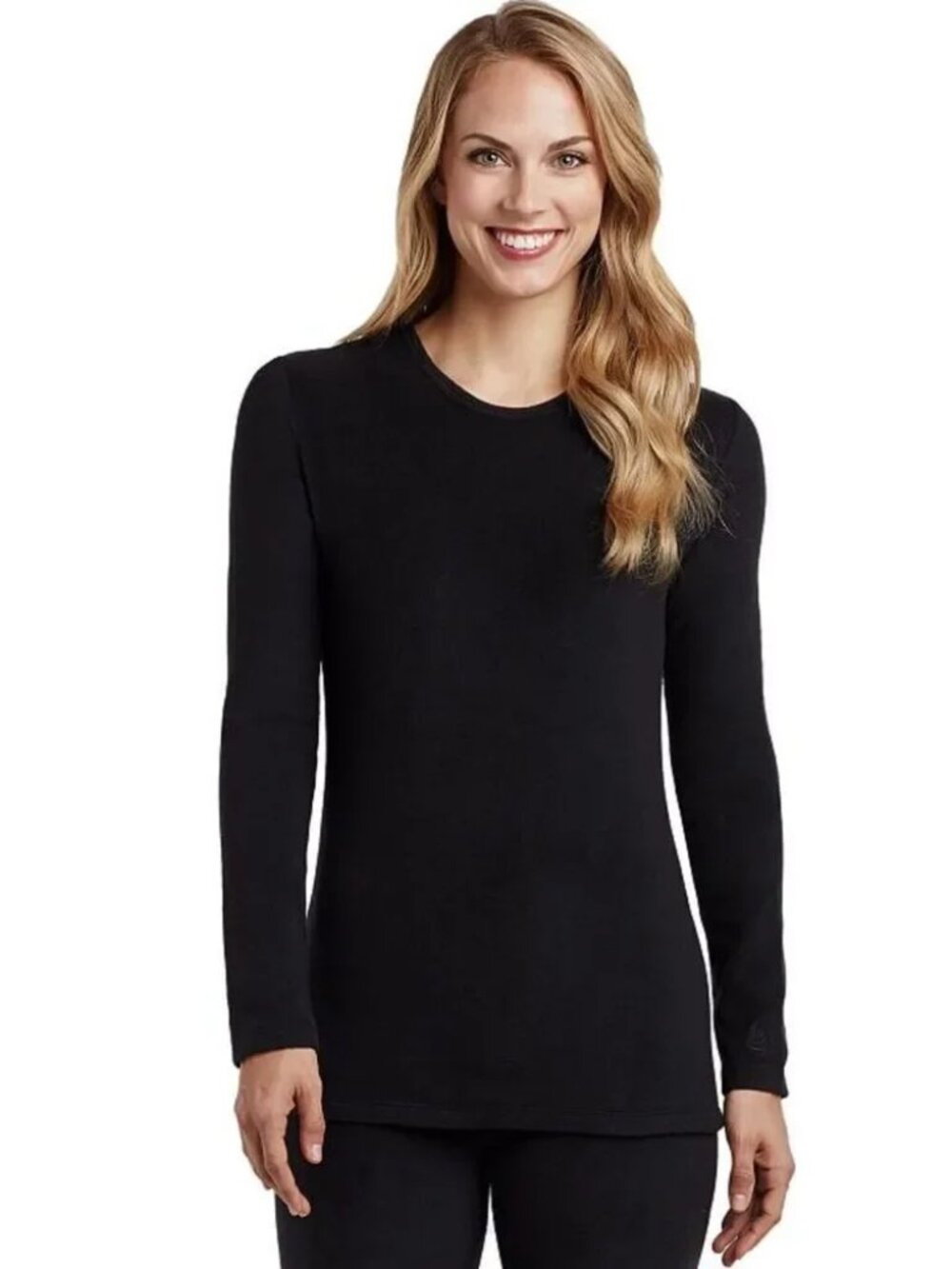 Cuddl Duds NWT Women's Black Basic Closet Staple Solid Knit Long Sleeve T-Shirt - Picture 5 of 8